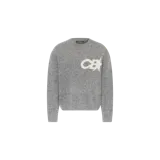 Sweater de punto color gris con diseño texturizado, cuello redondo y el logotipo grande 'CB*' en blanco en el lado izquierdo del pecho.