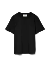 Remera negra de cuello redondo y manga corta, de corte relajado y diseño liso.