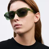Lentes de sol unisex de forma cuadrada, color verde oliva, con lentes polarizadas verdes y protección UV400.