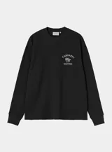 Remera de manga larga Carhartt WIP modelo L/S Eightynine Waffle T-Shirt, de color negro con textura tipo waffle. Cuenta con cuello redondo y diseño de estampado bordado en el pecho con texto en color blanco.