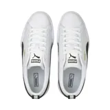 Championes Puma Mayze Lth blancos con detalles en negro y dorado. Capellada de cuero con detalles sintéticos y de gamuza. Plataforma de goma texturizada.