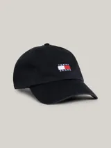 Gorra de algodón orgánico color negro con logo de Tommy Jeans bordado en el frente.