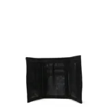 Billetera Puma de diseño plegable, color negro con estampado gráfico en tonos grises y logo de la marca en blanco.