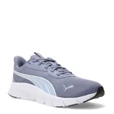 Championes de running Puma Flex Focus Lite Modern, color gris azulado con detalles en celeste claro en el logo lateral. Presentan una suela blanca de espuma con diseño estriado y puntera reforzada en negro.