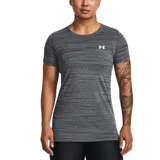 Remera Under Armour Tech para mujer, color coral con textura jaspeada y logo en el pecho.