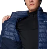 Chaqueta híbrida Columbia para hombre, con cuerpo acolchado tipo puffer y mangas de tejido softshell liso. Cuenta con cierre frontal completo, cuello alto y bolsillos laterales con cierre. Diseño técnico con tecnología Omni-Shield repelente al agua y aislamiento térmico sintético.