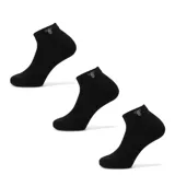 Pack de tres pares de medias soquete Tiffosi color negro, diseñadas para quedar por debajo del tobillo, con logo de la marca en blanco en el puño.