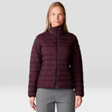 Campera puffer de plumón con cierre frontal completo y cuello alto. Presenta un diseño acolchado horizontal, bolsillos laterales con cierre y puños con terminación elástica. Es una prenda liviana, resistente a la intemperie y compactable.
