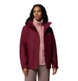 Campera 3 en 1 Columbia modelo Bugaboo III, color bordó. Cuenta con tecnología Omni-Tech impermeable y transpirable, forro interior térmico reflectante Omni-Heat y sistema de intercambio con cremallera que permite usar la capa exterior e interior por separado o juntas. Incluye capucha desmontable, puños ajustables y bolsillos con cierre.