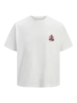 Remera de manga corta y cuello redondo, color blanco, de calce holgado. Presenta un pequeño estampado en el pecho.