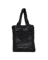 Bolso tipo shopper negro de tejido trenzado con diseño calado.