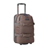 Bolso de viaje Rip Curl modelo F-Light Transit con capacidad de 45 litros. Es una maleta de mano con ruedas y asa retráctil, color marrón con textura de rombos. Presenta múltiples bolsillos frontales y correas de compresión laterales.
