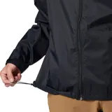 Campera impermeable Columbia modelo Glennaker Lake Jkt Omni-Shield, color negro, con capucha guardable en el cuello, cierre frontal y bolsillos laterales con cierre.