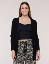 Cardigan abierto de punto acanalado marca Rio & Rian, en color negro, de manga larga y diseño fluido sin botones.