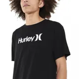 Remera negra de manga corta con logo de Hurley estampado en blanco en el pecho.