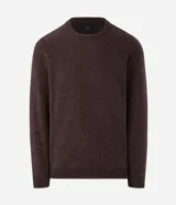 Suéter masculino de cuello redondo y manga larga, confeccionado en tejido fleece con textura suave. Presenta puños y ruedo acanalados, con un diseño liso y minimalista.