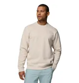 Buzo Columbia de cuello redondo para hombre, de color beige, con puños y dobladillo acanalados y un pequeño parche con el logo de la marca en el pecho.