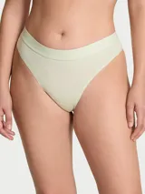 Tanga de tiro bajo confeccionada en mezcla de algodón y modal, color verde menta, con cintura elástica con el logotipo de la marca.