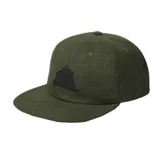 Gorro verde militar de seis paneles con visera plana y logo de Roark bordado en negro en el frente.