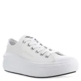 Championes Converse modelo Chuck Taylor Move, color blanco, con diseño de caña baja y plataforma elevada. Confeccionados en lona resistente con puntera de goma y cierre de cordones.
