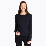 Remera de manga larga Merrell, diseñada como primera capa técnica. Presenta cuello redondo, orificios para los pulgares en los puños y costuras planas para mayor comodidad. Incluye detalles reflectantes y logo de la marca en el pecho.