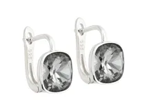 Aros colgantes de plata 925 con cristal de swarovski elements cuadrado color gris.