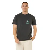 Remera de manga corta color negro con estampado pequeño en el pecho que incluye palmeras y el logo de la marca Rip Curl.