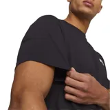 Remera Puma ESS+ 2 COL Small Logo de color gris oscuro, con cuello redondo y manga corta. Presenta el logo de Puma en blanco y rojo bordado en el pecho.