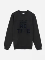 Buzo negro de algodón con cuello redondo y estampado frontal con la frase "KEEP CREATIVE".