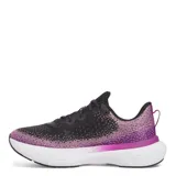 Championes de running Under Armour Infinite, color negro con detalles en lila y suela blanca.