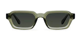 Gafas de sol cuadradas color verde oliva con lentes verdes polarizadas.