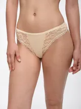 Colaless color beige con detalles de encaje floral en los laterales.
