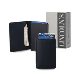 Tarjetero compacto negro de cuero sintético con sistema anti clonación y caja de aluminio incorporada para guardar tarjetas. Incluye espacio para documentos y billetes.