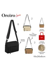 Bandolera de diseño rectangular en color marrón, con múltiples compartimentos con cierre. Presenta una correa larga ajustable y desmontable en color negro, y el logo de la marca en la parte frontal inferior.