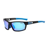 Lentes de sol unisex con montura negra y lentes polarizados azules con filtro UV400.