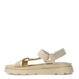 Sandalias de estilo deportivo Miss Carol modelo Balora, color beige, con tiras de ajuste rápido con velcro sobre el empeine y el talón, y base flatform liviana con suela dentada.