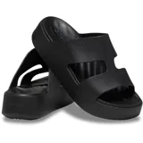 Sandalias de plataforma Crocs modelo Getaway Platform H-Strap, color negro. Presentan una suela elevada y una tira ancha en forma de H con aberturas laterales.