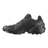 Championes de trail running Salomon Speedcross 6, color negro, con diseño ligero, parte superior renovada y suela con gran adherencia y evacuación rápida de barro.