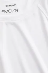 Remera deportiva blanca de tejido funcional con tecnología DryMove™, corte ajustado, cuello redondo y mangas raglán cortas. Presenta un pequeño logo en el pecho.