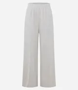 Pantalón wide leg de corte recto y holgado, color gris oscuro, con cintura elástica y costura central vertical en el frente. Confeccionado en una mezcla de poliéster y algodón.