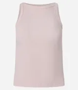 Musculosa básica femenina color marrón oscuro, confeccionada en malla rib de algodón con textura acanalada y cuello redondo.