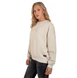 Buzo de cuello redondo O'Neill, color beige, con diseño holgado y estampa frontal pequeña en color naranja.