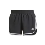 Short deportivo Adidas de mujer, color negro con tres tiras blancas en los laterales y logo de la marca en la pierna derecha.