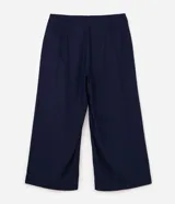 Pantalón palazzo azul marino amplio y fluido con pinzas frontales, confeccionado en mezcla de viscosa y lino.
