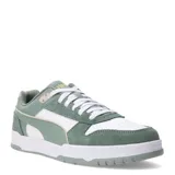 Championes urbanos Puma modelo Game Low SD, con diseño de paneles en cuero y gamuza color verde menta y blanco. Presentan cordones blancos, suela de goma blanca y detalles en tono neutro.