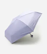 Sombrilla plegable color lila, de diseño compacto y estructura metálica con apertura manual y mango esférico a juego.