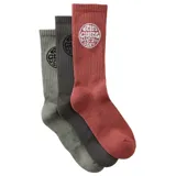 Pack de tres pares de medias Rip Curl Wetty de caña media, con diseño acanalado y logo circular de la marca en el lateral. Incluye un par color gris claro, un par color gris oscuro y un par color ladrillo.