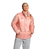 Campera puffer Umbro modelo Unni, color rosado, con diseño acolchado de rombos, cuello alto, cierre frontal con botones a presión y bolsillos laterales.