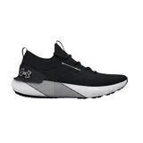 Championes de running Under Armour modelo HOVR Phantom 3, color negro con suela blanca y detalles en contraste. Presentan un diseño de tejido técnico transpirable, estructura tipo media para un ajuste ceñido y tecnología de amortiguación HOVR en la entresuela.