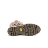 Bota corta de cuero color marrón con correa de cuero con estampado de piel de serpiente y hebilla metálica.